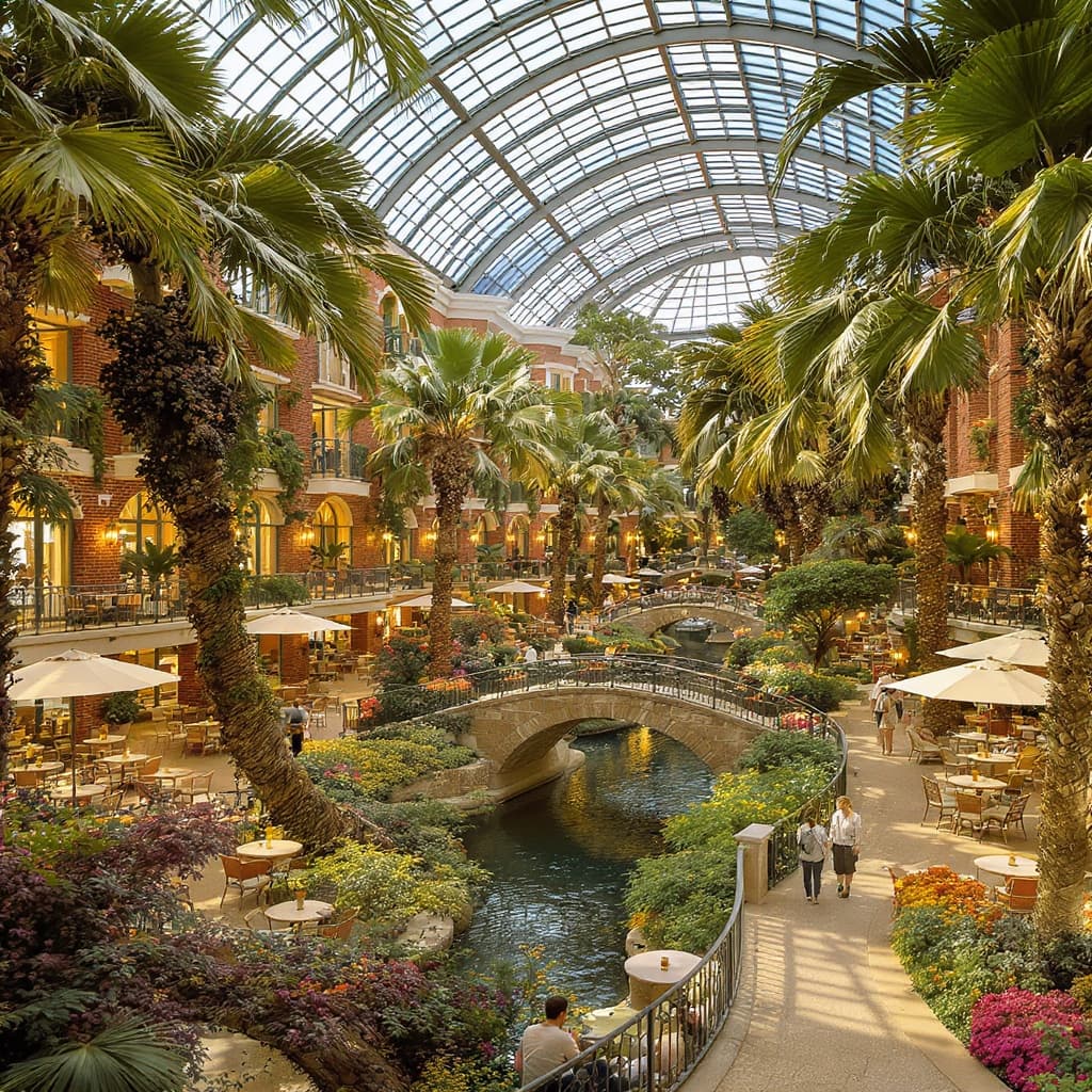 Interior promenade with lush greenery